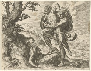 Hercules kæmper med Antaeus Labours of Hercules (serietitel) af Cornelis Cort