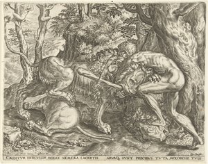 Hercules kvæler Nemean-løven Labours of Hercules (serietitel) af Cornelis Cort
