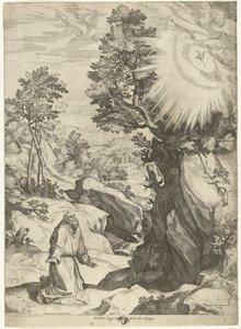 Landskab med visionen om den hellige Frans af Assisi af Cornelis Cort