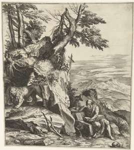 Landskab med læsning Hieronymus af Cornelis Cort
