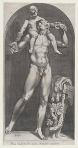 Mirror of Roman Magnificence: Bacchus on the Shoulders of a Satyr, 1500-tallet., 1500-tallet. af Cornelis Cort