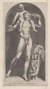 Mirror of Roman Magnificence: Bacchus on the Shoulders of a Satyr, 1500-tallet., 1500-tallet. af Cornelis Cort