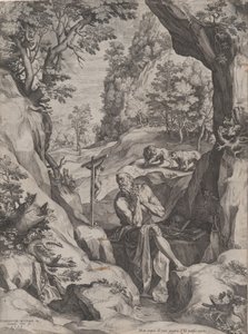 St Jerome Penitent in the Wilderness, 1573. af Cornelis Cort