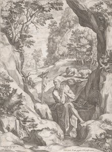 St Jerome Penitent in the Wilderness, 1573. af Cornelis Cort