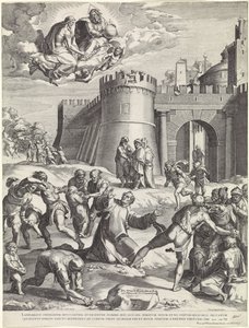 Stening af St. Stephen af Cornelis Cort