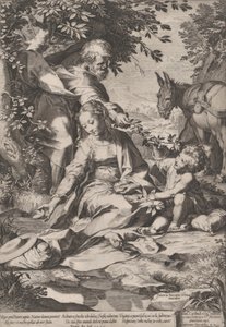 Resten på tilbagevenden fra Egypten, 1575. af Cornelis Cort