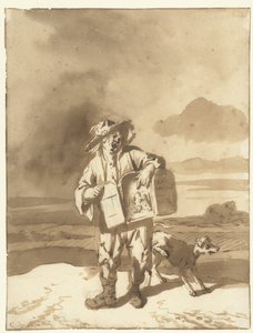 En ung mand med et kigshow og en hund Dreng med udsigtsboks og hund, ca. 1700 af Cornelis Dusart