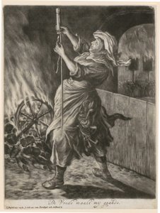 En kvinde tænder en signalraket, blad 5 fra serien «Almindelig glæde over belejringen af Namur ved Vilhelm III, 1695» af Cornelis Dusart