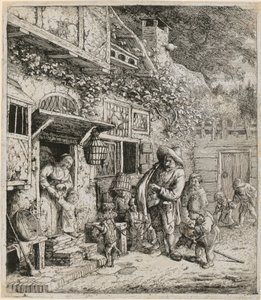 Lyraspiller med sin dansende hund af Cornelis Dusart