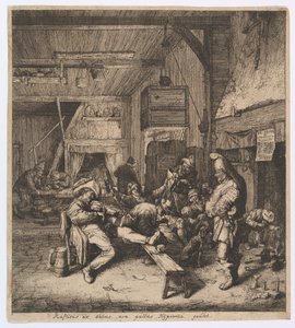 Violinspilleren siddende i kroen, 1685. af Cornelis Dusart