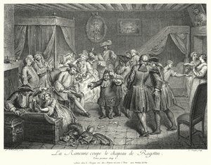 La Rancune skærer hatten af Ragotin (gravering) af Cornelis Engelbrechtsen