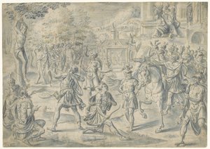 Skyder mod fars lig af Cornelis Floris (II) (circle of)