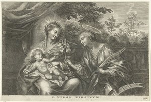 Maria med barnet og den hellige Katarina af Alexandria S. Virgo Virginvm (titel på objekt) af Cornelis Galle (I)