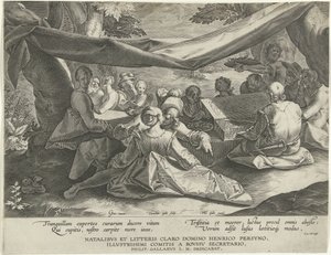 Musikskabende selskab med mennesket bag virginal af Cornelis Galle (I)