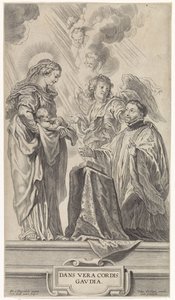 En ukendt helgen (Ignatius af Loyola?) knæler foran Maria med barn af Cornelis Galle (II)
