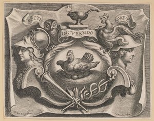 Vignette til titelsiden af ​​Martinus Bonacina, Opera Omnia af Cornelis Galle I after Sir Peter Paul Rubens