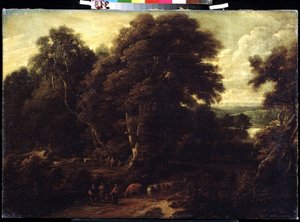 ""Landskab af Flandern med flok køer"" Maleri af Constantinus Cornelis Huysmans (1648-1727) Pushkin Museum, Moskva