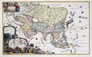 Kort over Asien, ca. 1696 (håndfarvet gravering) af Cornelis III Danckerts