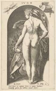 Juno med påfugl Ivno (titel på objekt) Ancient Gods (serietitel) af Cornelis Jacobsz. Drebbel
