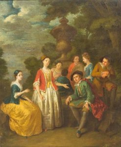 Siddende herre med andre ved en søjle af Cornelis Joseph d