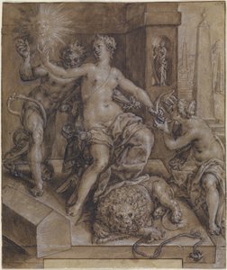 Design til den centrale del af The Mirror of Virtue af Cornelis Ketel