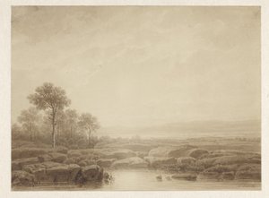 Landskab med sten ved vand