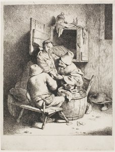 En mand, der kærtegner den unge værtinde af Cornelis Pietersz. Bega