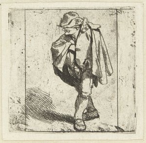Stående mand med højre hånd på brystet gemt i kappen af Cornelis Pietersz. Bega