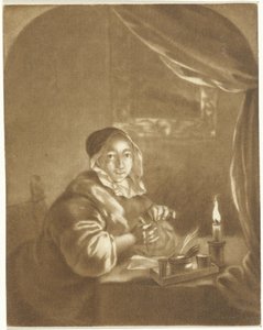 Dame ved levende lys af Cornelis Ploos van Amstel (signed by artist)
