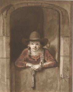 Dreng læner sig over en bunddør af Cornelis Ploos van Amstel (signed by artist)