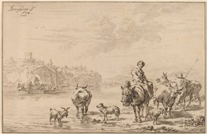 Kvinde siddende på et muldyr af Cornelis Ploos van Amstel