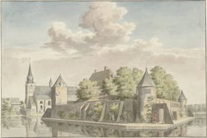 Hof van Putten og kirken Geervliet af Cornelis Pronk (possibly)