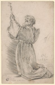 Knælende munk, der holder et krucifiks af Cornelis Saftleven