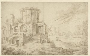Landskab med gamle ruiner af Cornelis Saftleven