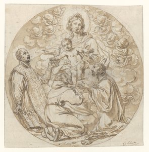 Jomfru og barn tilbedt af den hellige Ignatius af Loyola, den hellige Frans Xavier og den hellige munk