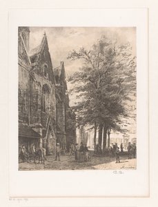 Folk foran Markedskirken i Hameln Hamelin (titel på objekt) af Cornelis Springer