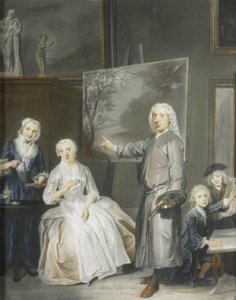 Landskabsmaleren Dirk Dalens III (1688-1753) med sin anden hustru Maria Schaack (d. 1766) og børnene Anna (født 1725), Willem (1737-60) og Jacobus (1741-63) af Cornelis Troost