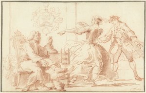 Den rige podagra-leder, grinet af en ung kvinde af Cornelis Troost