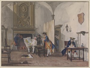 Officerer i et vagtrum af Cornelis Troost