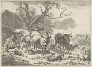 Hvilende gammel hyrde med sin flok Landskaber (serietitel)