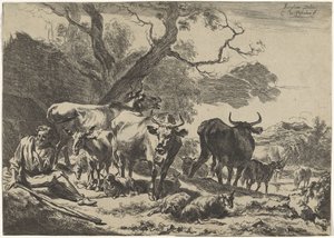 Hvilende gammel hyrde med sin flok Landskaber (serietitel)