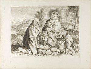 Den hellige familie med Johannes Døberen og den hellige Elizabeth, fra Cabinet Reynst af Cornelis Visscher