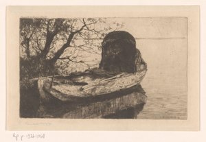 Fortøjet robåd med baldakin af Cornelis Vreedenburgh (signed by artist)