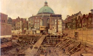 Byggeplads ved Hekelveld med den runde lutherske kirke