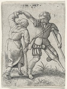 En mand med et træben, der vender en halt kvinde under armen, 1572 (gravering på lagt papir)