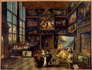 Indvendigt billede af et galleri med malerier og kunstværker Maleri af Cornelis de Baellieur (1607-1671) 1637 Søn. 0,99x1,23 m