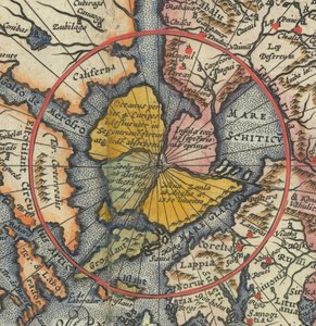 Detalje af verdenskort - Arktis med magnetisk ø som nordpol