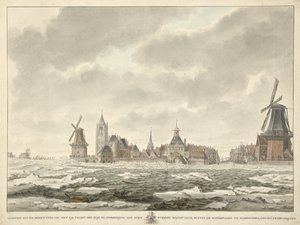 Udsigt over besættelsen af ​​isen uden for Waterpoort i Gorinchem, den 20. februar 1799 af Cornelis de Jonker