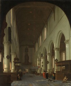 Interiør af Oude Kerk i Delft fra koret mod portalen af Cornelis de Man (attributed to)