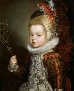 Et portræt af et barn, der holder en ketcher (olie på panel) af Cornelis de Vos